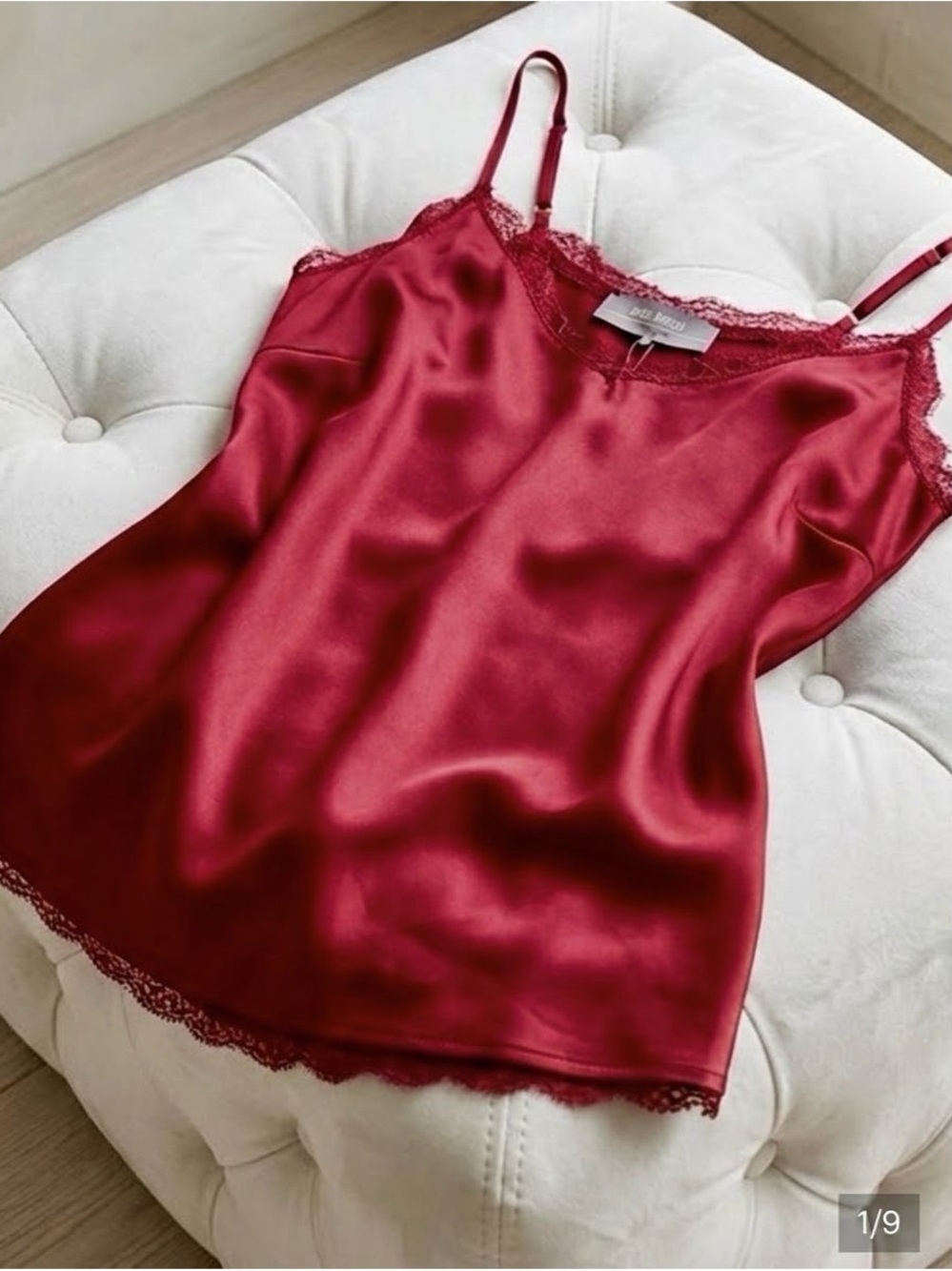 MOS MOSH| NEW Ruby Red Silk Eyelash Lace Trim Cami Blouse Sz S NWT